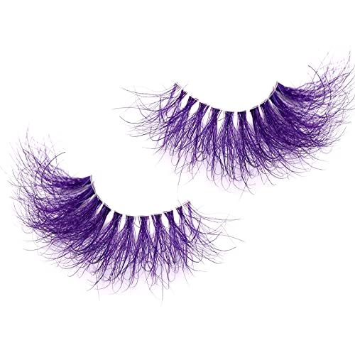 VNIHTT 25mm 3D Mink Colored Eyelashes - Soft Fluffy Purple False Lashes for Dramatic Look | Halloween, Cosplay & Party Makeup | Reusable Cluster Lashes for Eye Enhancement