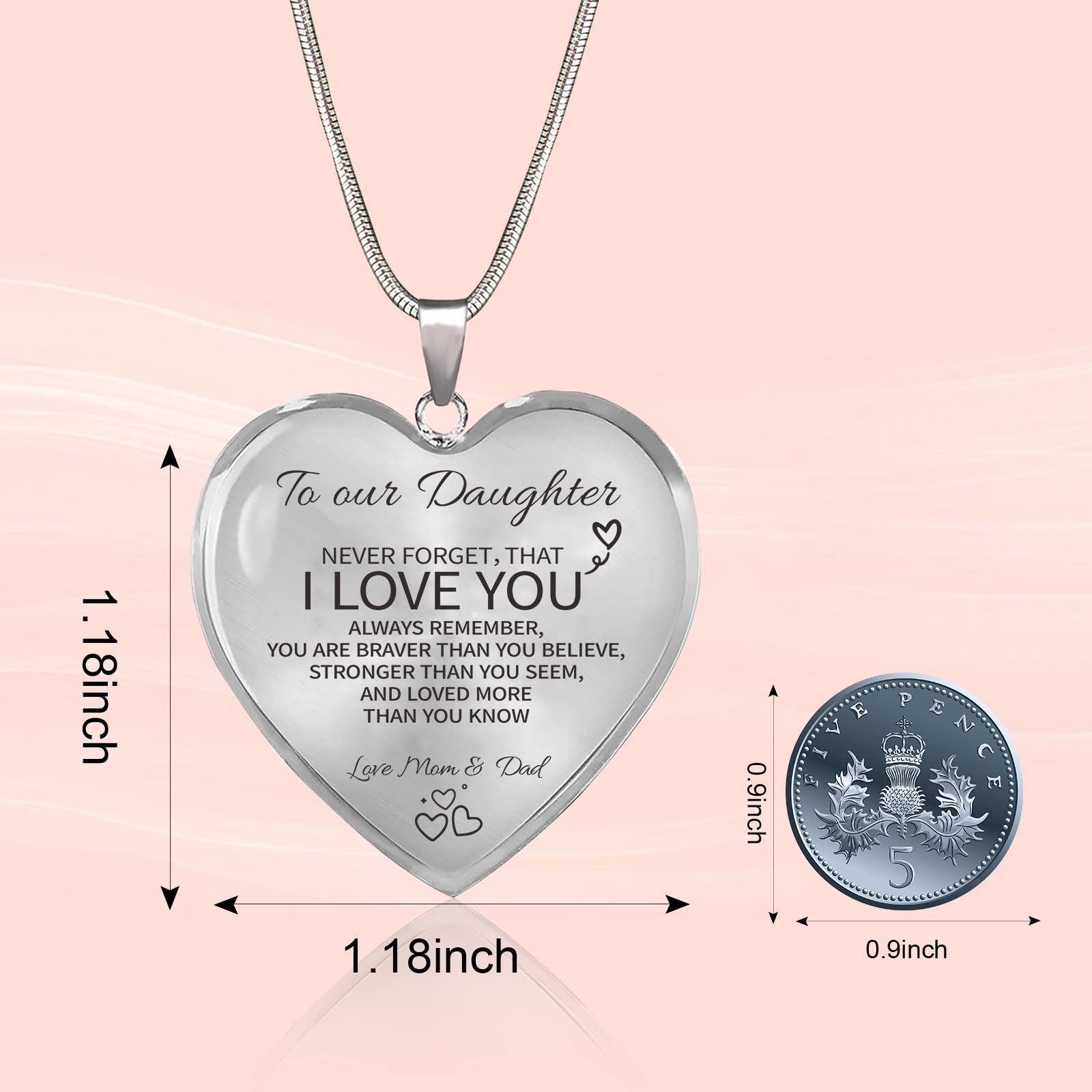 TAGOMEI Heart Necklace for Women - Inspirational Daughter Gift from Mom & Dad, Valentine's Day, Christmas & Birthday Present - Perfect for Graduation, Mother's Day & Special Occasions