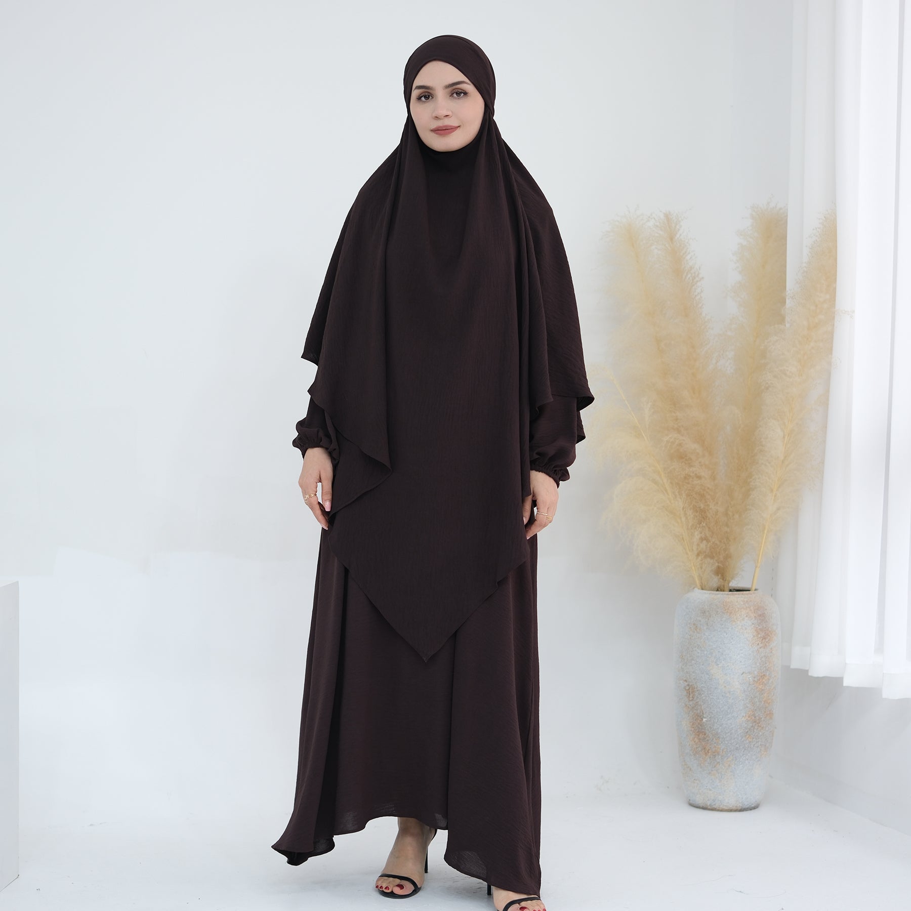 Premium Muslim Abaya Khimar Set - Modest Islamic Prayer Dress for Women (Coffee) - Perfect for Prayer, Mosque, and Special Occasions