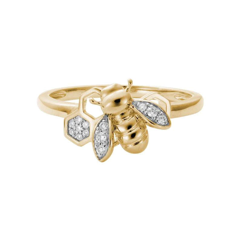 14K Gold Bee and Honeycomb Diamond Ring – Elegant Jewelry for Women, Perfect for Gifts, Anniversaries, and Everyday Wear