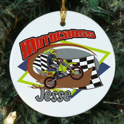 Custom Engraved Ceramic Motocross Ornament - Unique Gift for Riders, Motorcycle Enthusiasts & Race Fans - Perfect for Christmas Tree Decor, Bike Show Trophies & Man Cave Display