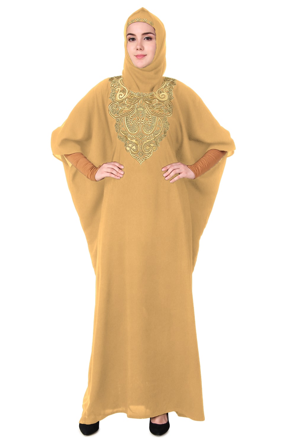 Exquisite Floral Hand Embroidered Kaftan Dress for Women - Boho Chic Beach Cover Up, Resort Wear & Summer Vacation Outfit