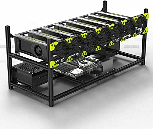 HLL Professional 68 GPU Miner Aluminum Frame Mining Rig for ETH ZEC Bitcoin Cryptocurrency Mining - 8 GPU & 7 Fan Cooling System - Ideal for Home Mining Setup & Crypto Farm Operations