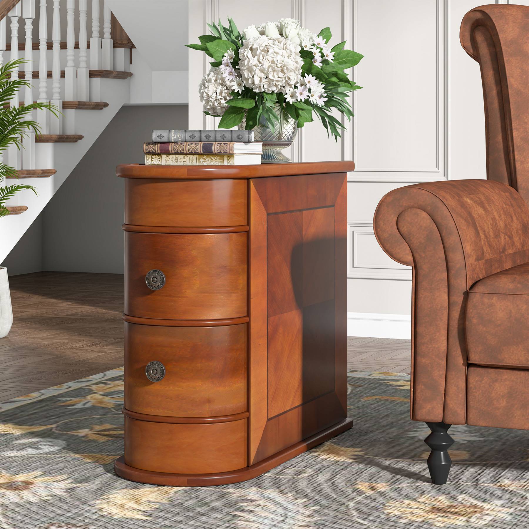 Modern Wooden Tall End Table with 2 Drawers - Narrow Nightstand for Bedroom, Living Room & Small Spaces - Perfect for Lamps, Books & Bedside Storage