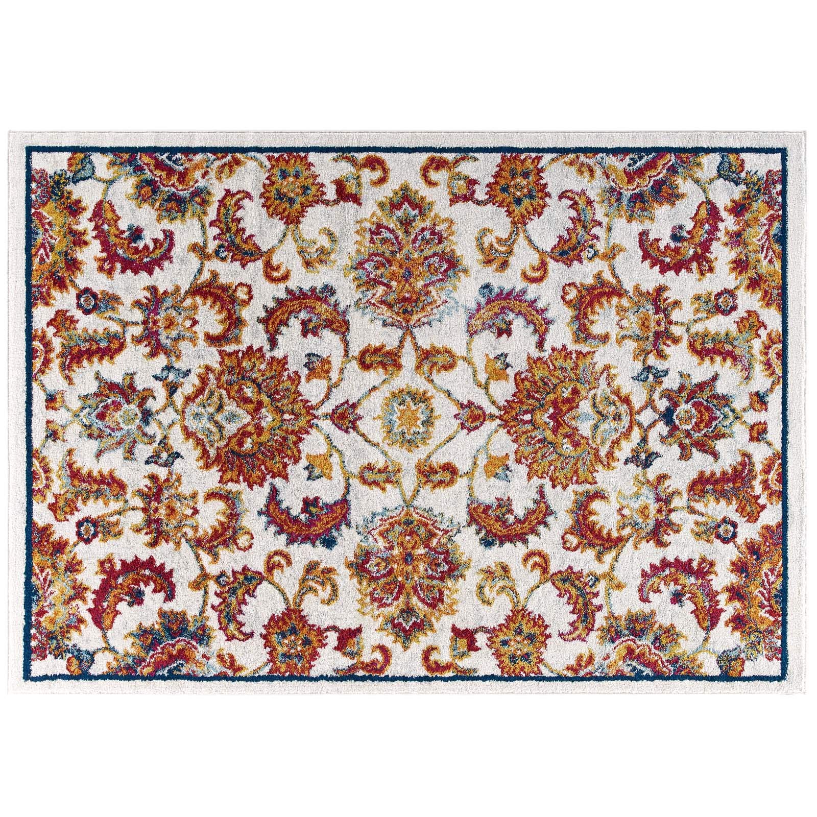 Distressed Vintage Style Modern Contemporary Living Room Area Rug - Antique Orange Fabric Floor Carpet for Lounge, Bedroom & Home Decor