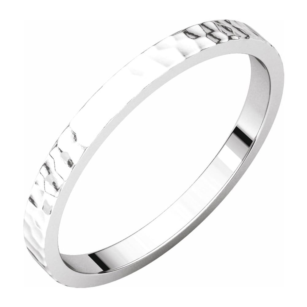 The Black Bow 2mm 14K White Gold Hammered Flat Standard Fit Band – Perfect for Weddings, Anniversaries, and Everyday Elegance