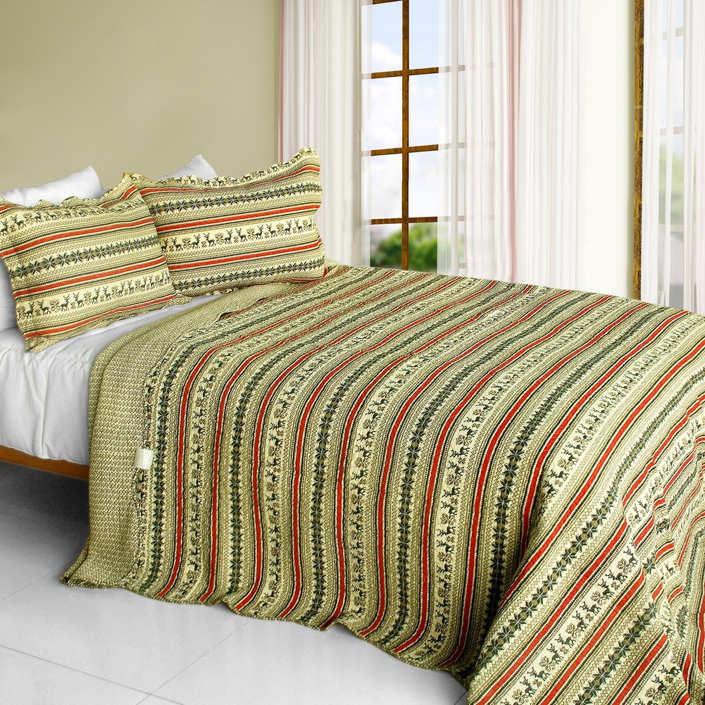 Blancho Bedding [A Long Summer] 3-Piece Cotton Vermicelli-Quilted Printed Quilt Set - Full/Queen Size - Soft & Breathable Summer Bed Cover for Home Decor, Guest Room, Dormitory