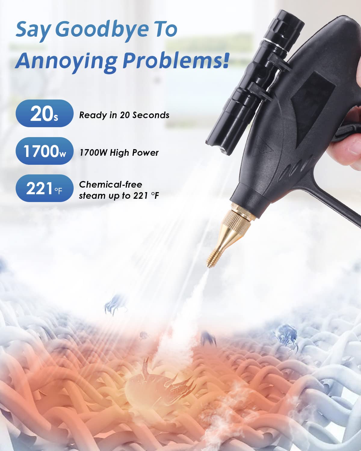 High-Pressure Steam Cleaner with 4 Extra Brush Heads (2 Nylon + 2 Brass) - Perfect for Kitchen, Bathroom & Home Deep Cleaning