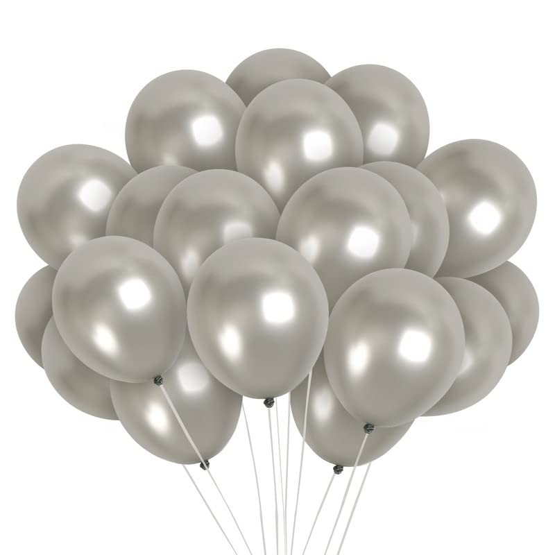 36 Pc Silver Metallic Balloons with 22 Yds Ribbon - 12
