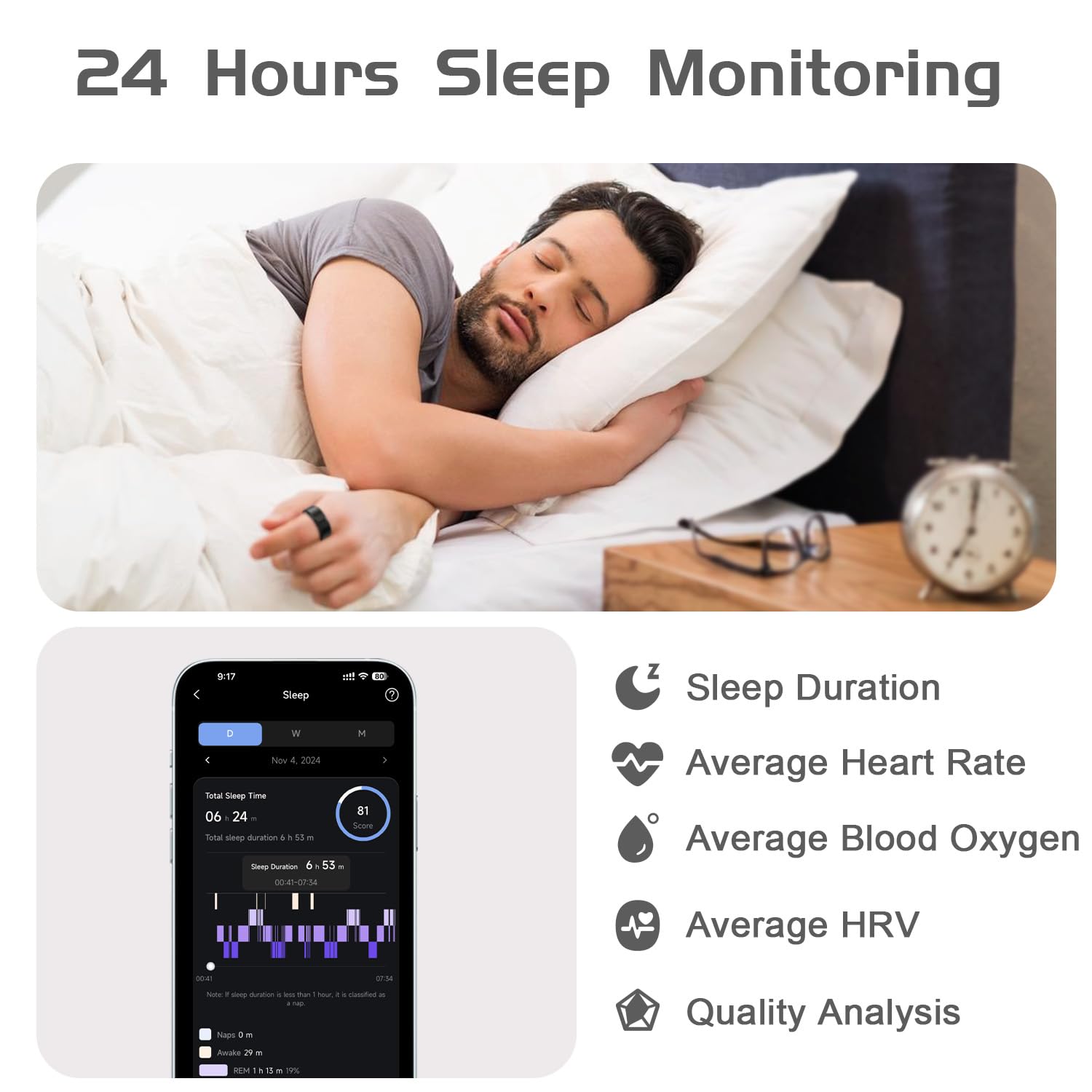 JCRing Smart Ring - Sleep & Fitness Tracker with Heart Rate, Temperature & Step Monitoring - Titanium Wearable with Charging Case - iOS/Android App - Perfect for Health Monitoring & Activity Tracking (8)