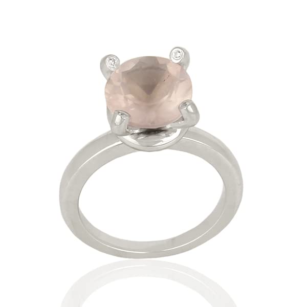 Rose Quartz & CZ Sterling Silver Ring for Women - 925 Solid Silver, Elegant Gift for Mom, Anniversary, Birthday, Wedding & Christmas - Perfect for Daily Wear, Date Nights & Special Occasions (Rose Quartz, White Rhodium, Size 10.5)