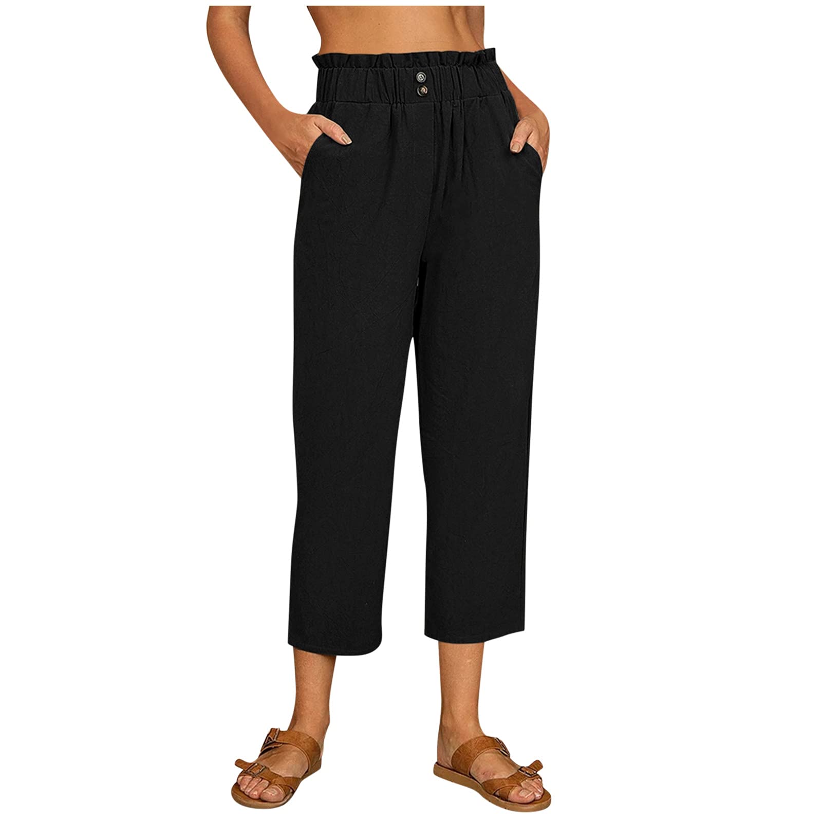 Women's Plus Size Linen Casual Cargo Pants with Pockets - Comfortable & Stylish White & Black Options (XXXL) - Perfect for Travel, Work & Everyday Wear