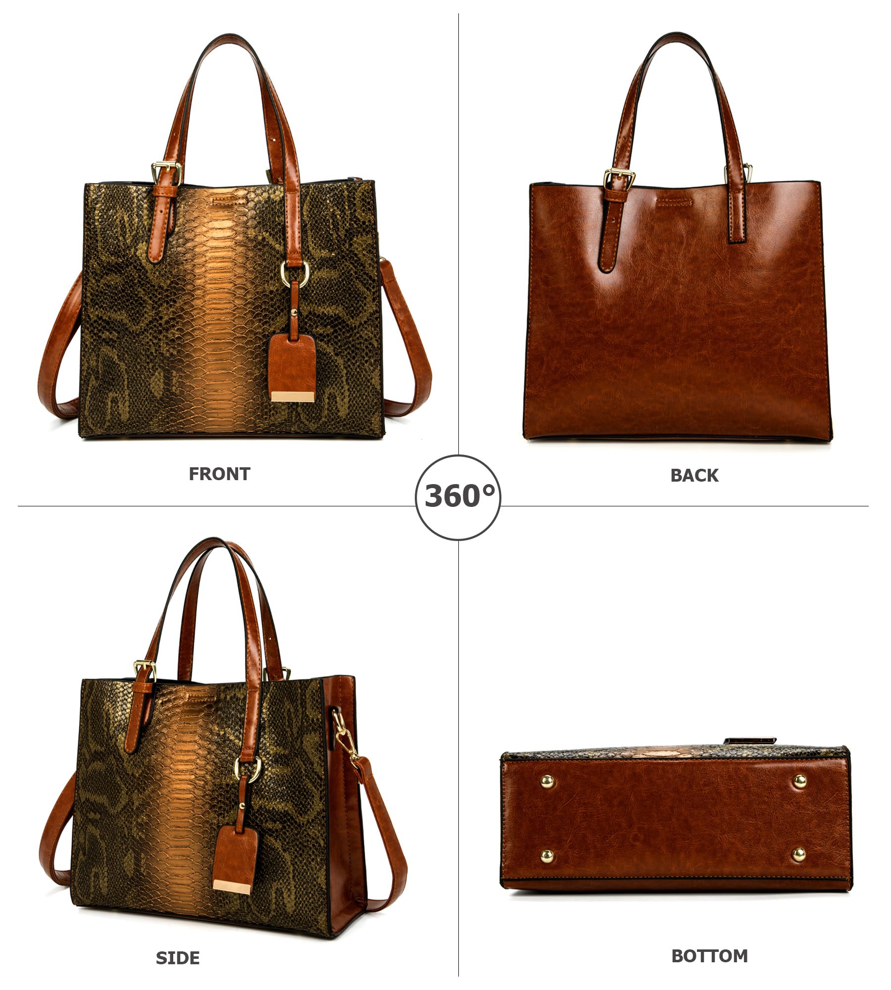 KingTo Women's Crocodile Pattern Satchel Handbag Set - Stylish Tote & Shoulder Bag 3-Piece Collection for Work, Travel & Evening Out