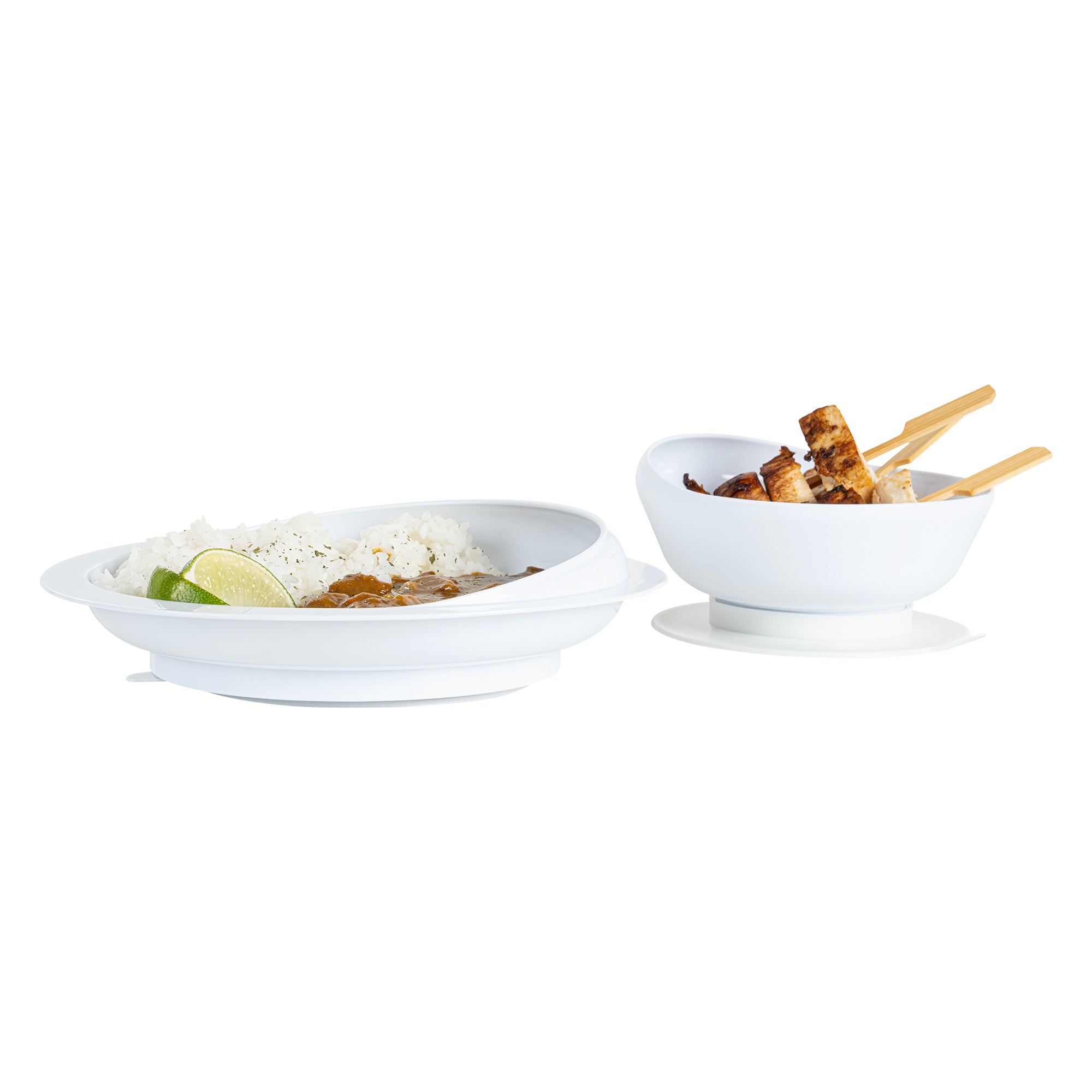 Adapt Tek Round White Plastic 2-Piece Scoop Plate & Bowl Set with Spillproof Design & Suction Base - Includes 1 Plate + 1 Bowl - Perfect for Babies, Toddlers & Kids Mealtime at Home or Travel