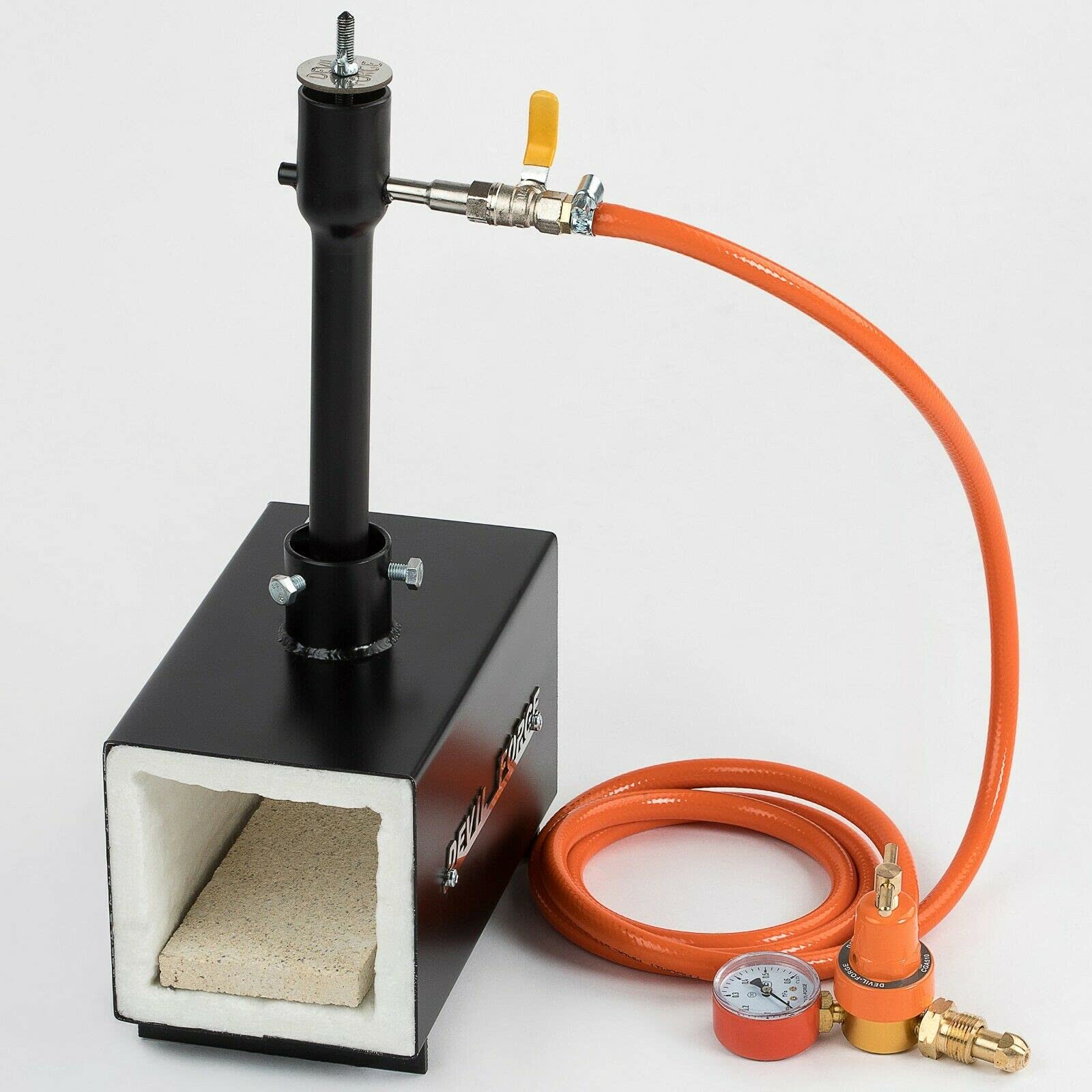 DEVIL-FORGE DFPROF1b Propane Gas Forge - 80,000 BTU Single Burner with Gas Ball Valve & Air Choke for Knife Making, Blacksmithing, Farrier Work - Reaches 2500°F/1370°C - Perfect for Metalworking, Jewelry Crafting & DIY Projects