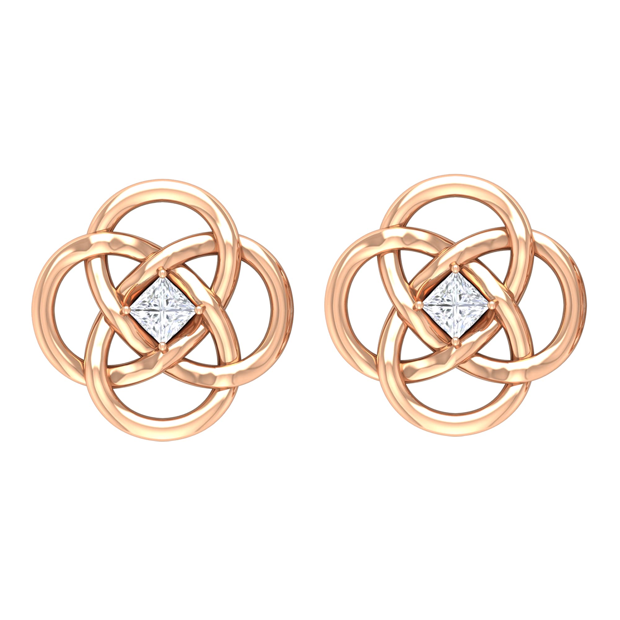 14K Solid Gold Celtic Diamond Stud Earrings for Women - Princess Cut Gold and Diamond Stud Earrings - Elegant Jewelry for Weddings, Parties & Everyday Wear
