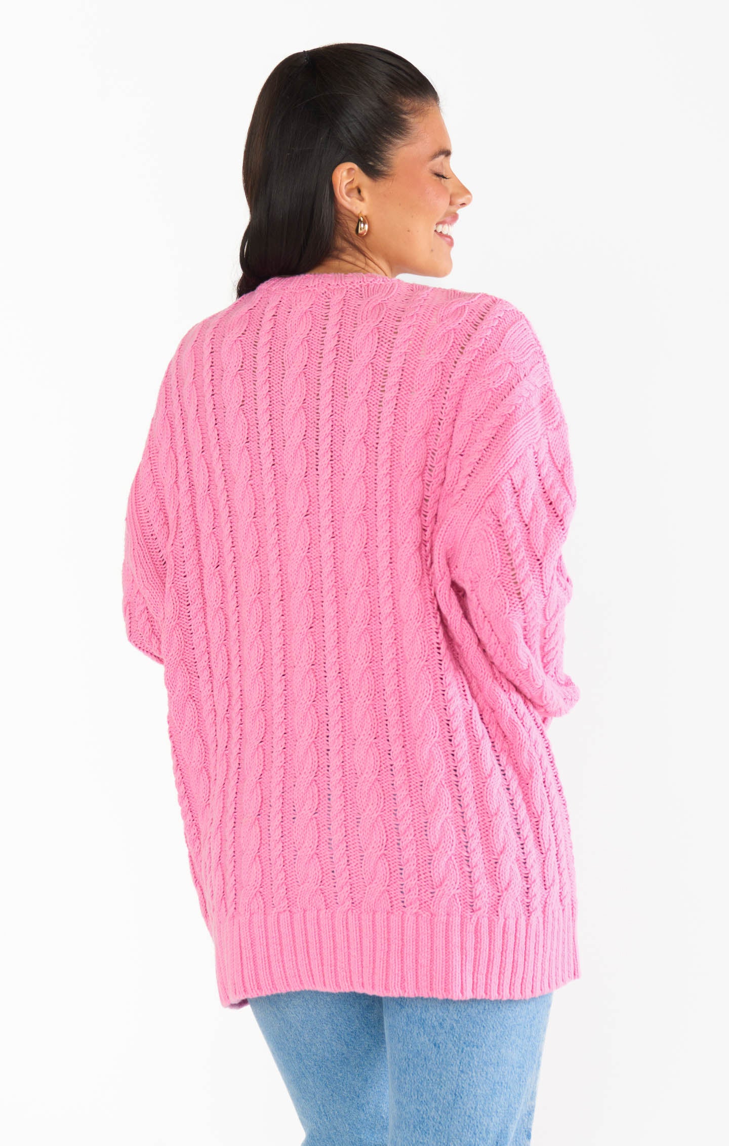 Pink Cable Knit Tunic Sweater for Women - Soft Everyday Casual Pullover - Perfect for Office, Outings & Relaxing at Home
