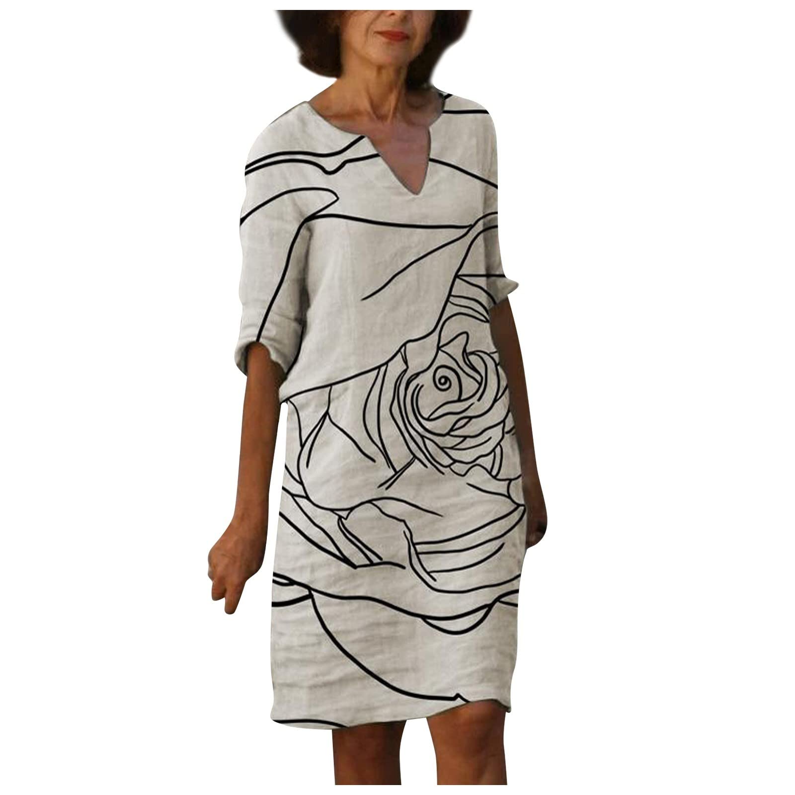 Women's Cotton Linen Summer Dress - Y2K Vintage Half Sleeve Casual Beach Tunic Dress for Plus Size | Boho Chic Babydoll Style for Vacation, Travel & Outdoor Date Nights