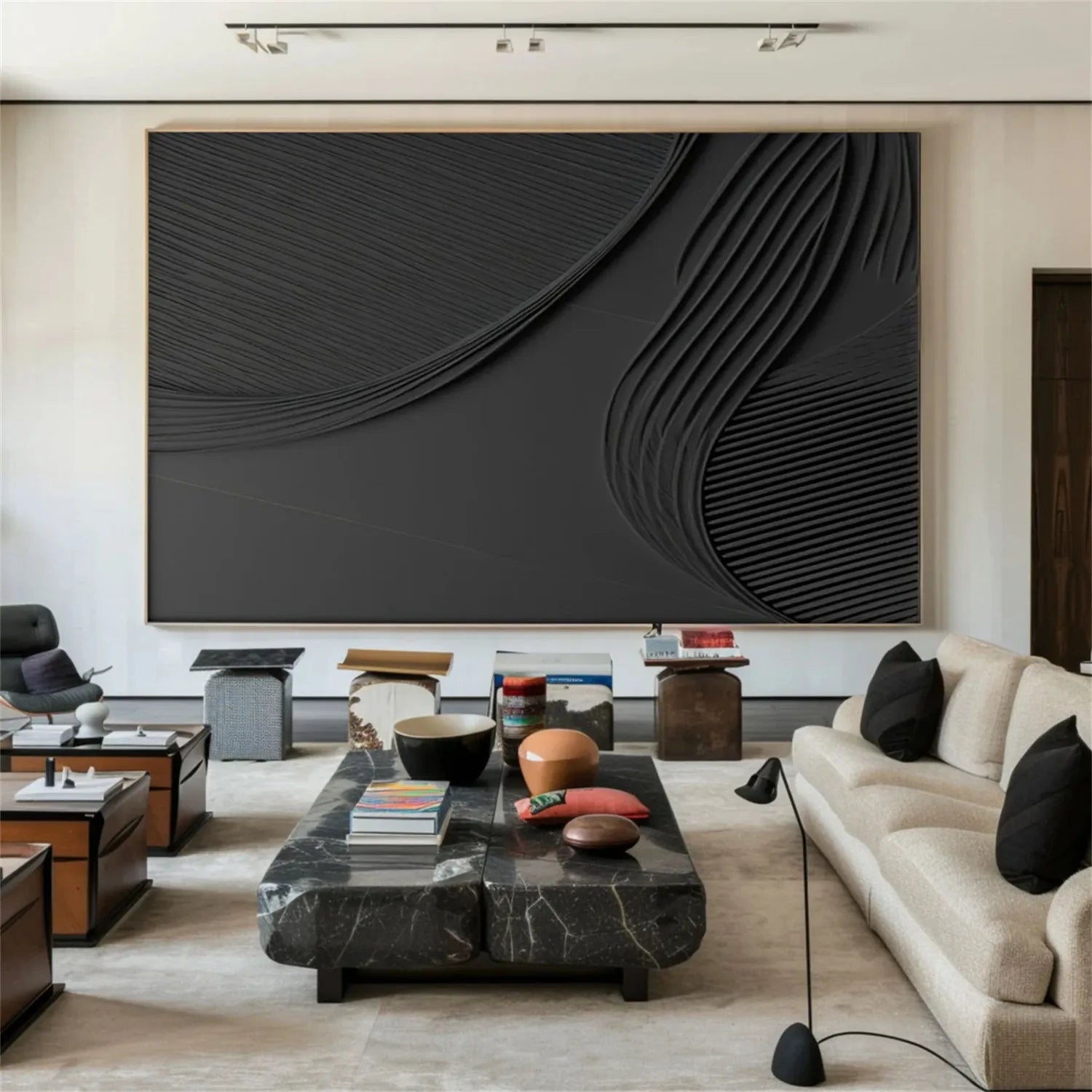 Black Minimalist Textured Abstract Wall Art Painting - Modern Home Decor for Living Room, Bedroom & Office #MZ127