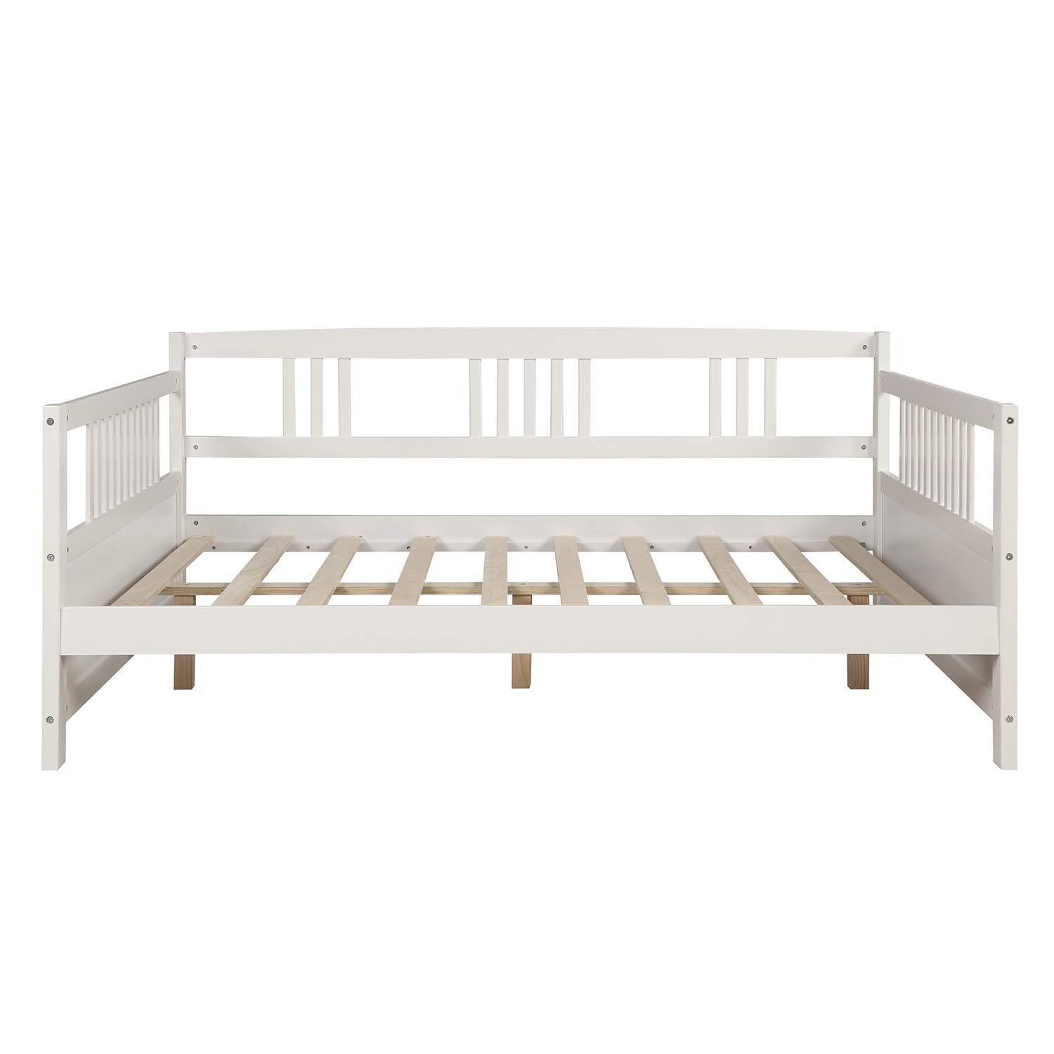 JULYFOX Full Size White Wood Daybed - 500 LB Heavy Duty Modern Platform Bed with Headboard & Footboard, Wood Slats No Box Spring Needed, 10 Inch Storage in Ivory White - Perfect for Home Office, Girls & Women Bedrooms, Guest Rooms and Small Spaces
