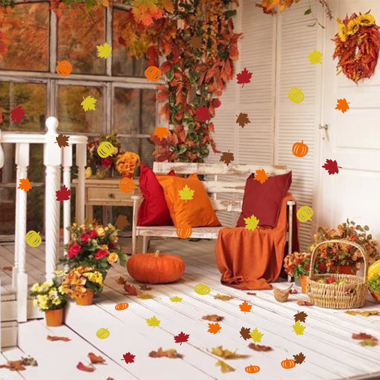 Autumn Fall Table Confetti 100Pcs - Pumpkin Maple Leaf Decor for Thanksgiving Halloween Party