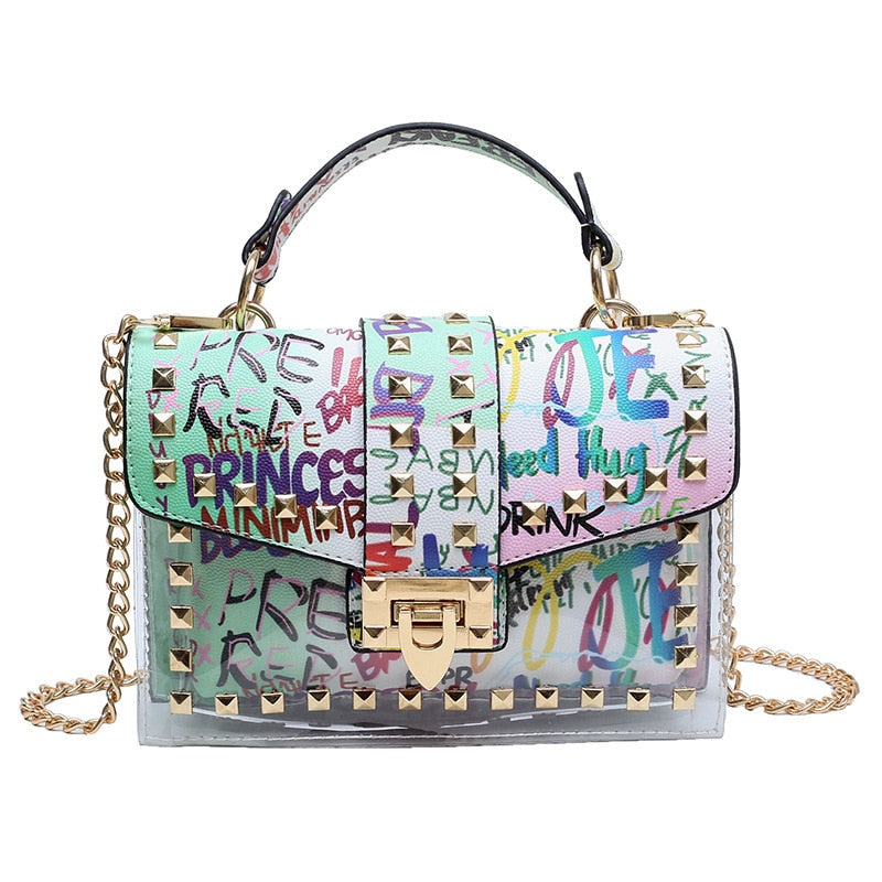 Trendy Women's Studded Graffiti Crossbody Bag - Fashionable Small Shoulder Purse for Casual Outings, Parties & Daily Use