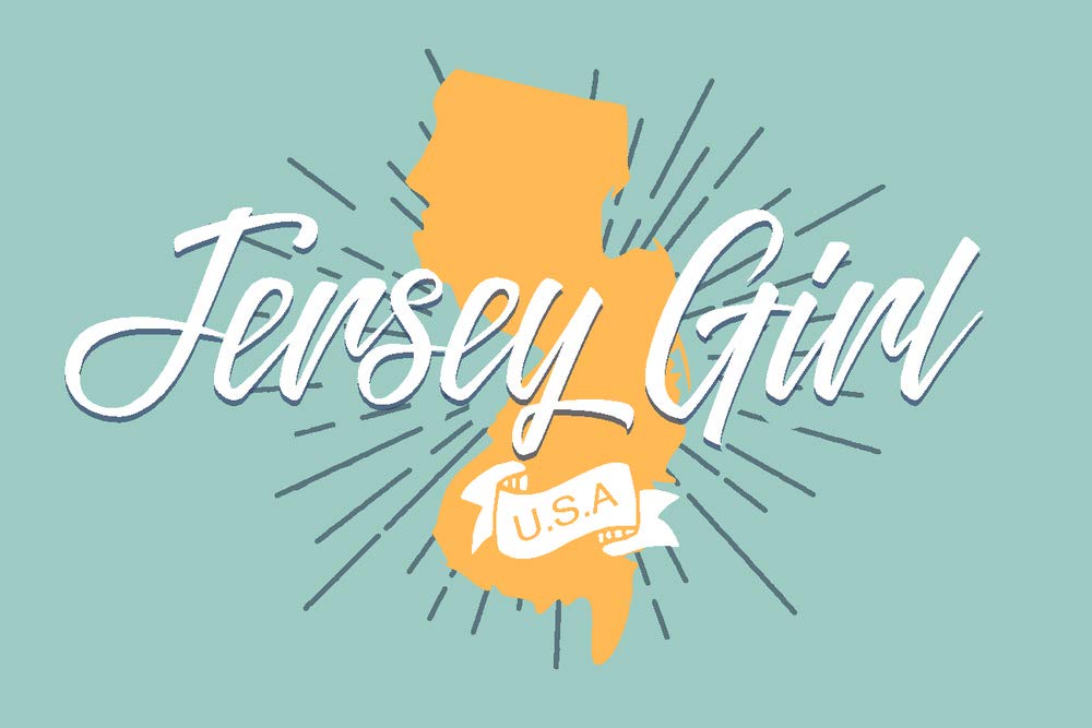 Jersey Girl State Outline Wall Art Poster - Yellow and Blue 12x18 Inches - Perfect for Room Decor, Home Office, Dorm & Gift Ideas