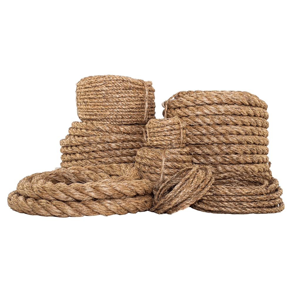 SGT KNOTS 3/4 Inch x 400 Ft Natural Twisted Manila Rope - 3 Strand Hemp Rope for Crafts, DIY Projects, Home Decor, Climbing | Indoor & Outdoor Use for Decorative, Marine, Gardening, and Camping Needs