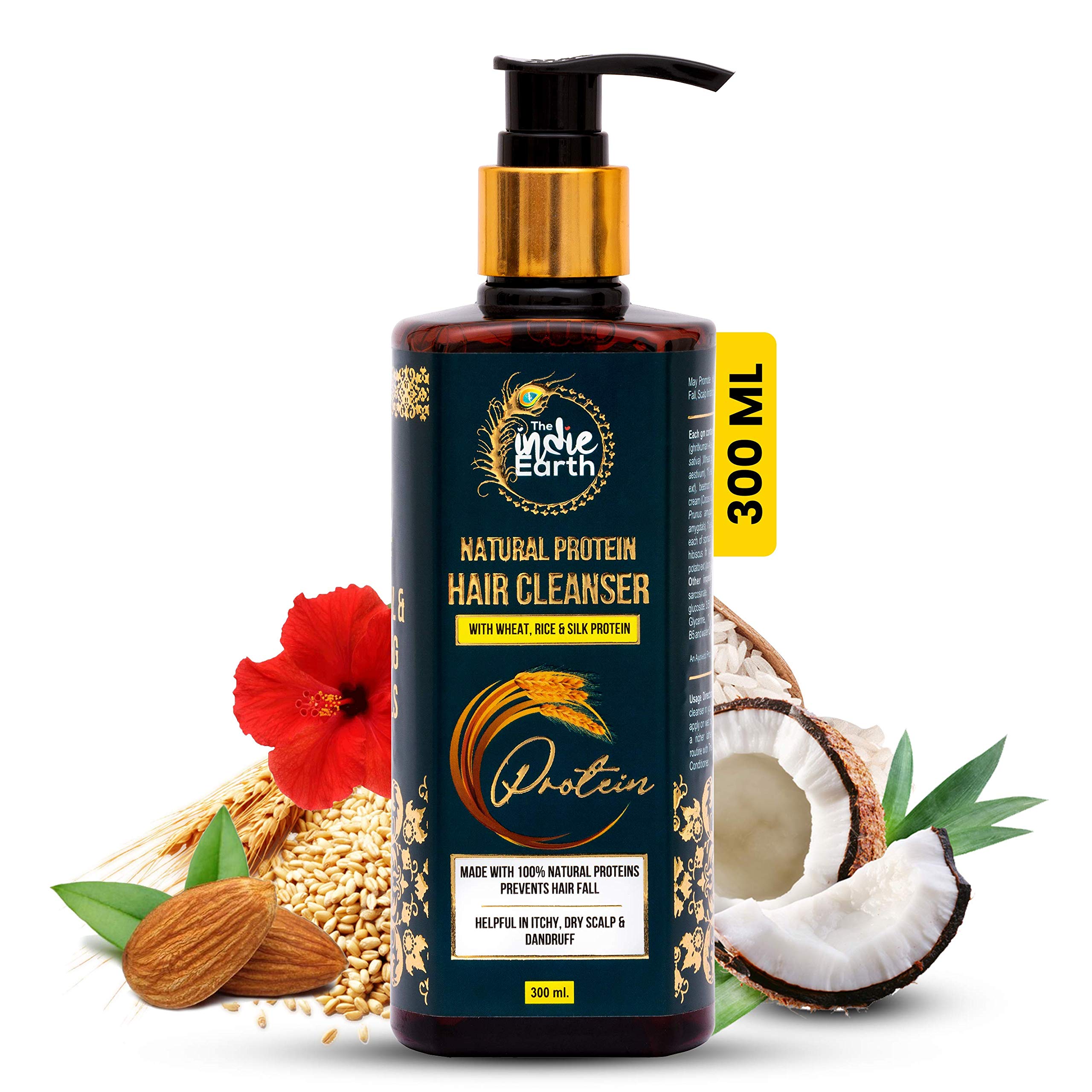 Indie Earth Natural Protein Shampoo - 300ml for Hair Strength, Volume & Shine | Reduces Hair Fall & Split Ends | Sulfate-Free & Vegan Formula for Daily Hair Care & Damaged Hair Repair