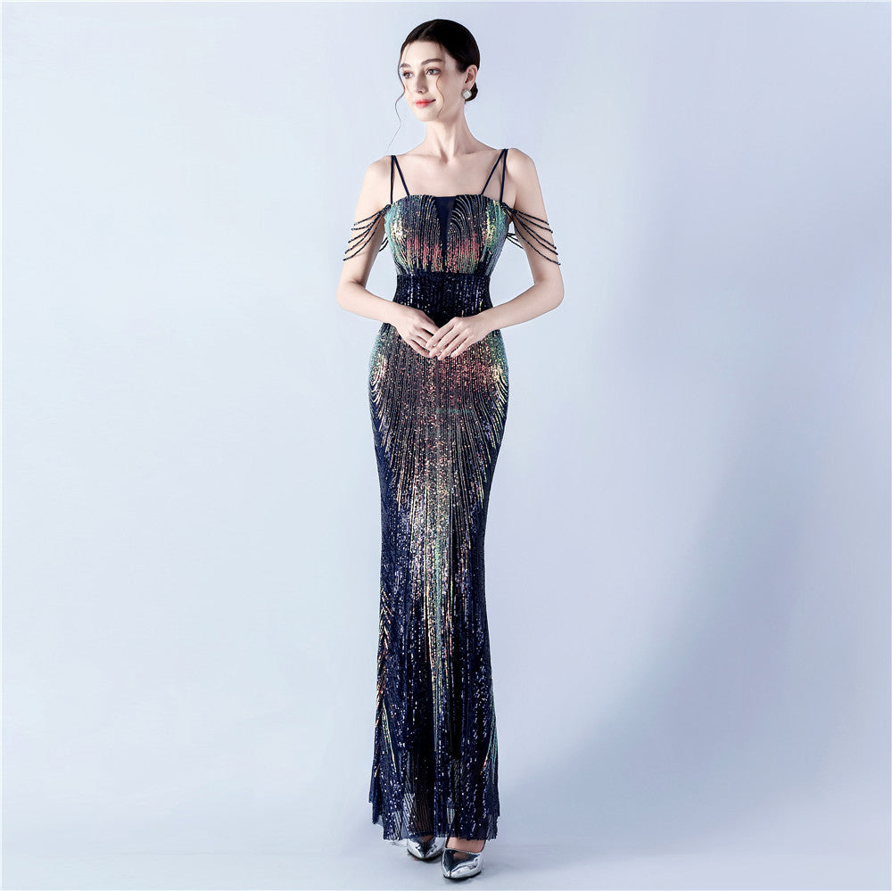 33025 New Positioning Flower Bead Sheet Bead Evening Dress - Elegant Banquet Gown for Annual Celebrations, Performances & Hosting Events | Perfect for Galas, Pageants & Formal Occasions