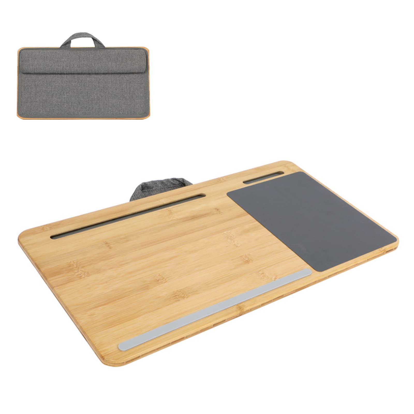 SUMISKY Portable Bamboo Laptop Lap Desk with Cushion - Oversized 17-Inch Laptop Stand with Handle, Tablet Support, Phone Holder & Mouse Pad - Perfect for Working on Sofa, Bed or Floor