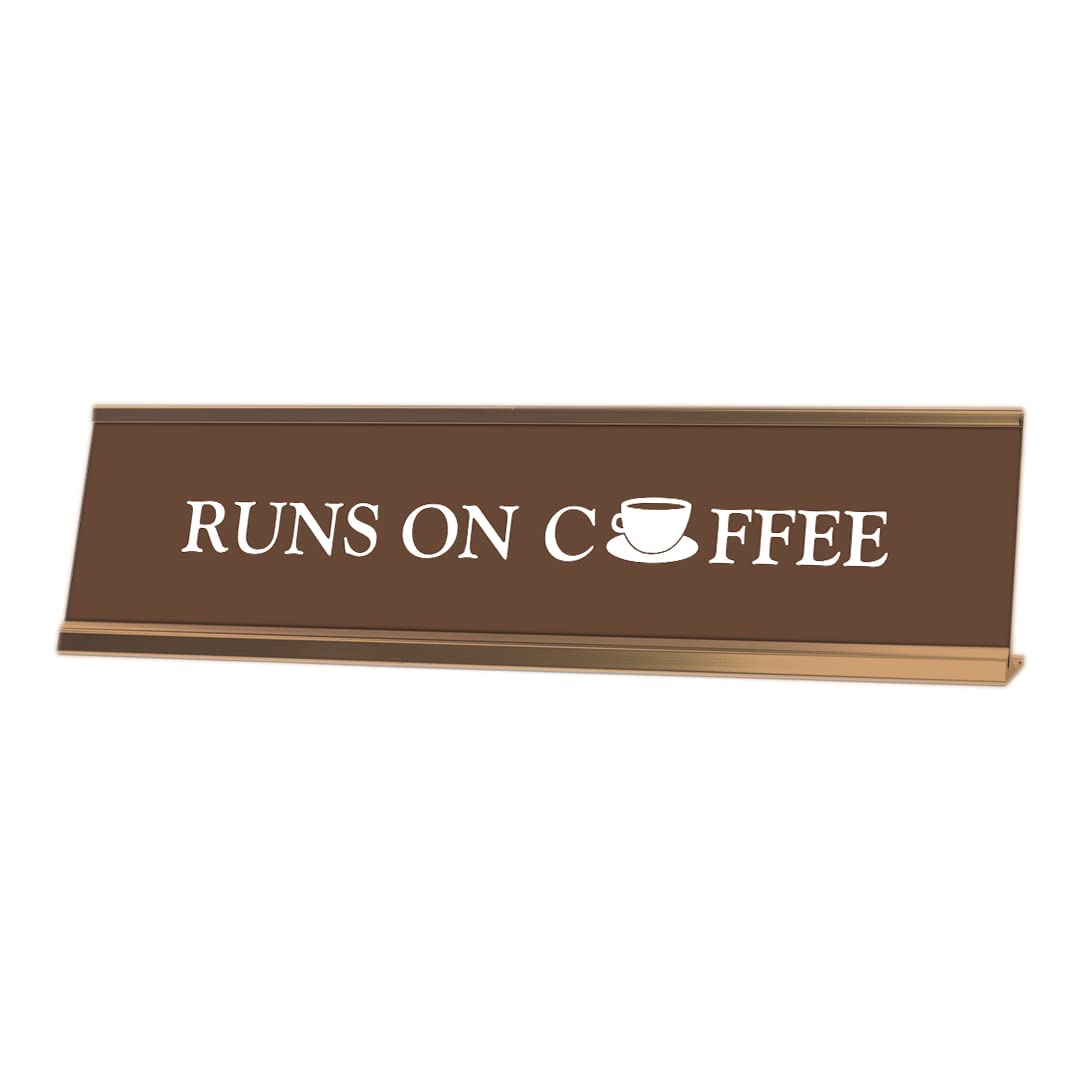 Funny Coffee Lover Desk Sign - Brown & Gold Frame (2 x 8 Inches) - Perfect Office Decor for Coffee Enthusiasts & Baristas