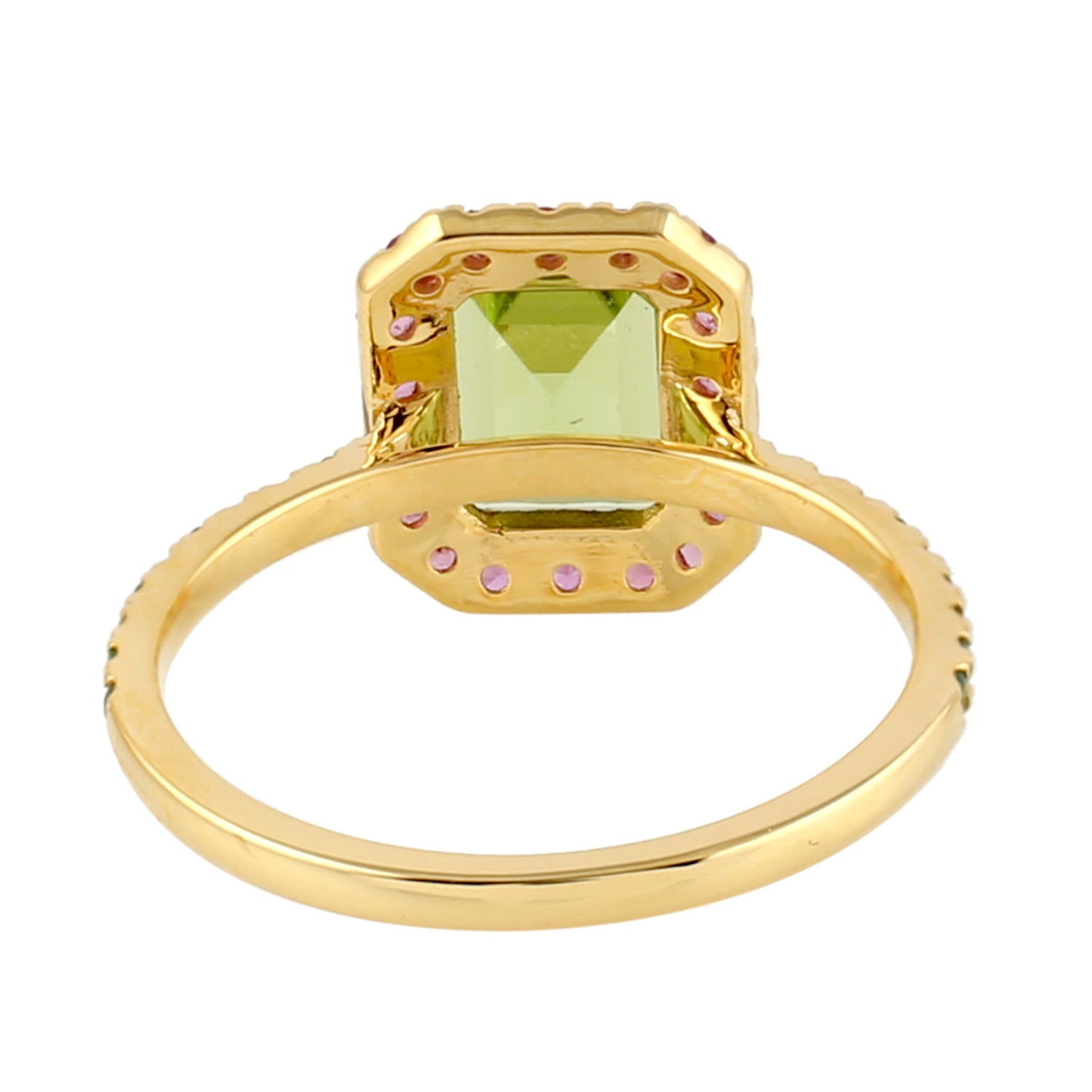 Baguette Cut Peridot Pink Sapphire Pave Tsavorite Gemstone Solitaire Gold Ring | Elegant Engagement, Wedding & Anniversary Jewelry Gift
