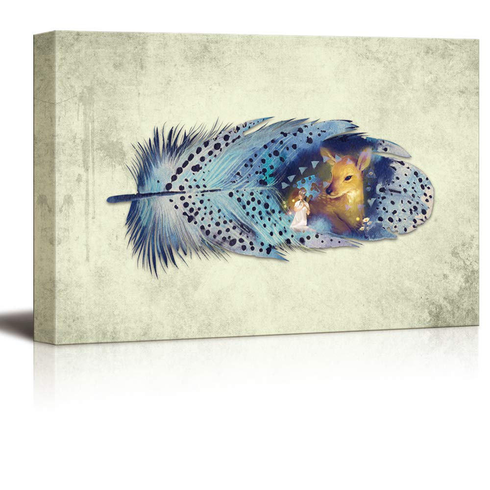 Wall26 Feather Canvas Wall Art - Giclee Painting for Bedroom & Living Room Decor - 32x48 Inches - Modern Home Artwork for Housewarming & Interior Design