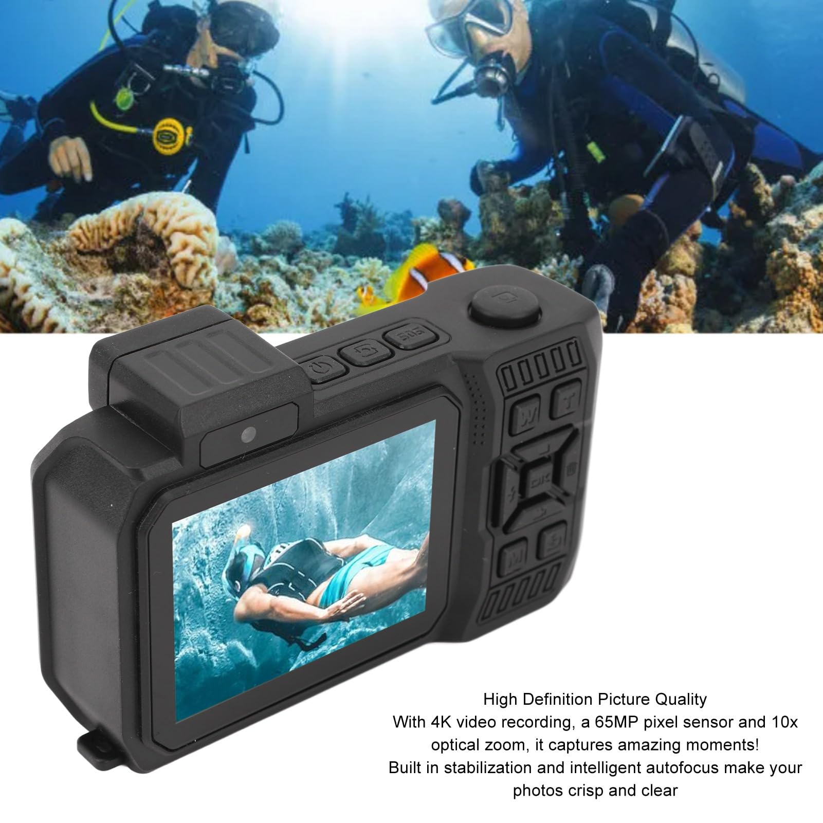 4K Waterproof Digital Camera 33FT Underwater Camera with 65MP Autofocus & Dual Screens (2.88in + 1.44in) - Floating Action Camera for Snorkeling, Diving, Swimming & Beach Vacations (Black)