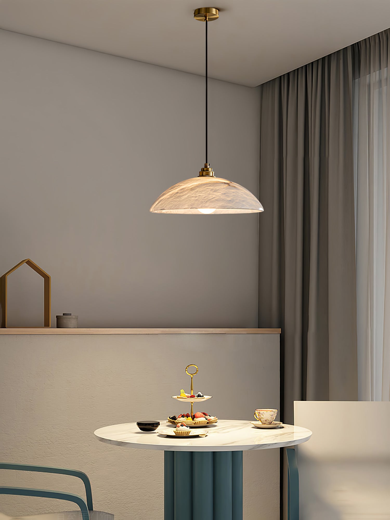 Alabaster Dome Pendant Lamp - Modern Minimalist Ceiling Light Fixture for Dining Room, Kitchen Island & Bedroom Lighting