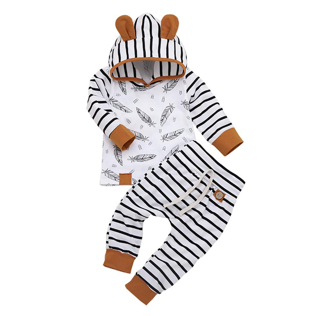 **Baby Boys & Girls Clothes Set - Hooded Pants & Striped Tops Outfits for Newborns | Soft Cotton Feather Shirt & Pants Set for Playtime & Family Photos**