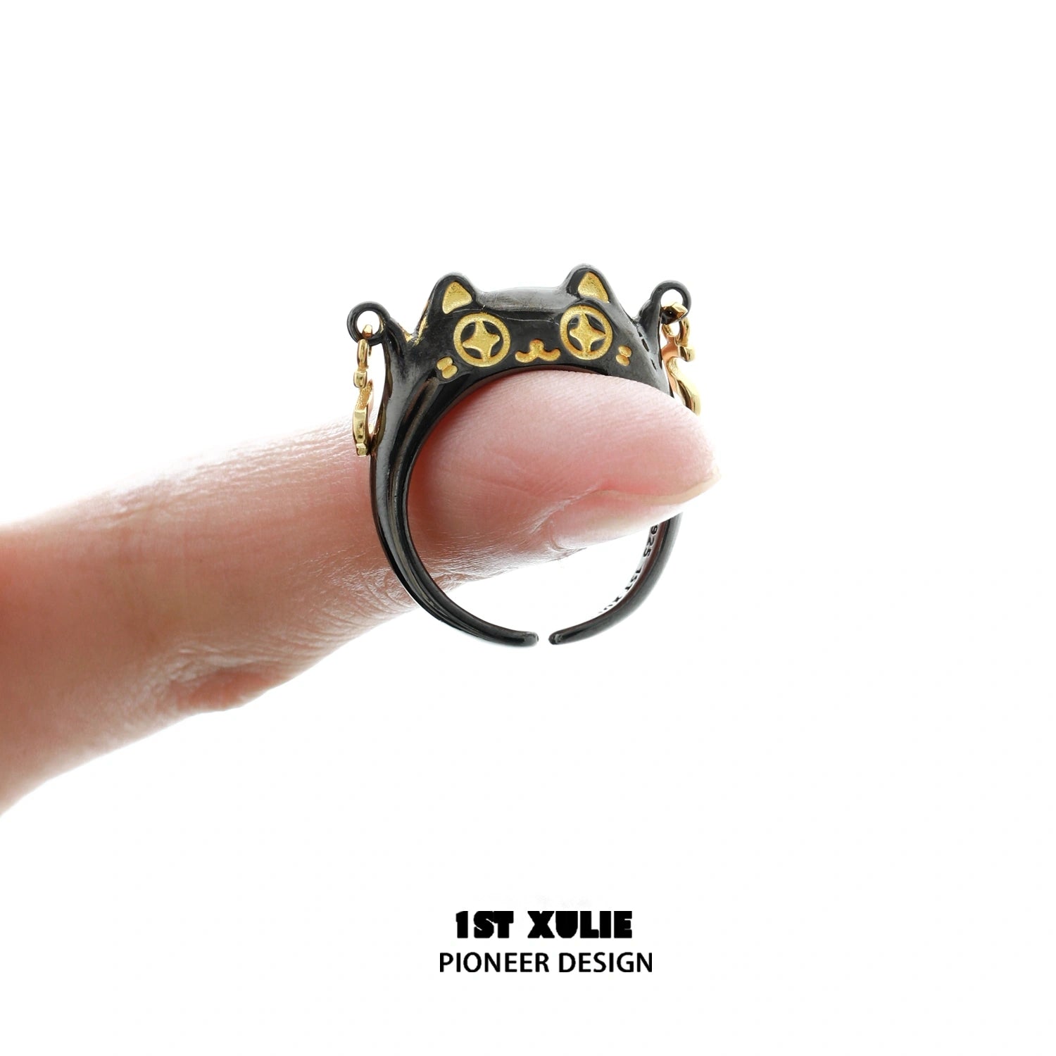 Lucky Cat S925 Sterling Silver 18K Gold Plated Open End Ring - Elegant Adjustable Cat Jewelry for Women, Perfect Gift for Cat Lovers, Birthday & Anniversary - Boho Chic Fashion Statement