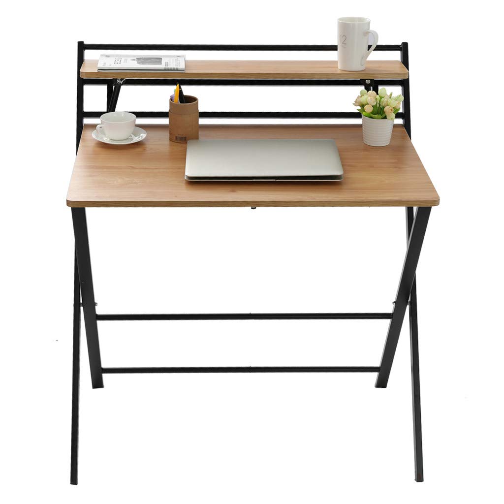 MORRAN Foldable Study Desk for Small Spaces - Compact Home Office Desk, Laptop Writing Table with Storage (Khaki) - Perfect for Apartments, Dorms & Workspaces