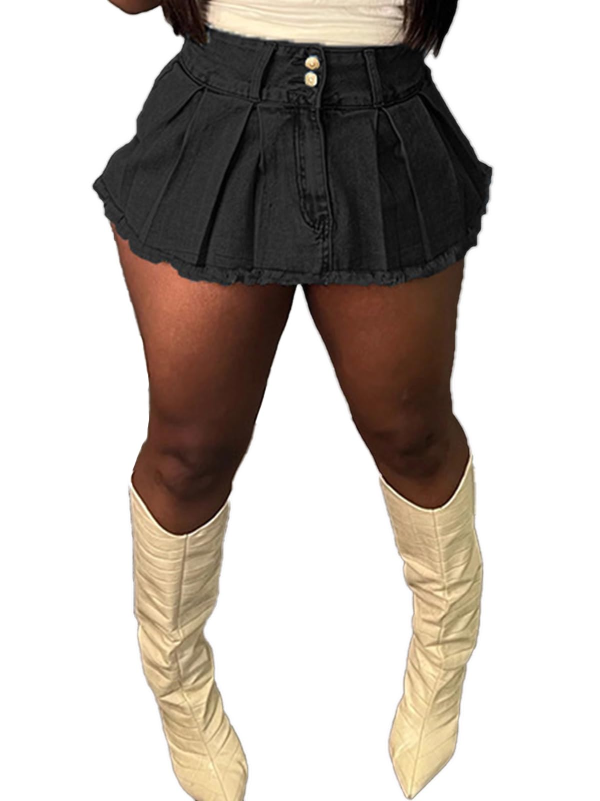 Molisry Women's High Waist Denim Skorts Shorts - Asymmetrical Hem Double Side Jean Skirt for Casual Outfits, Summer Wear & Outdoor Activities
