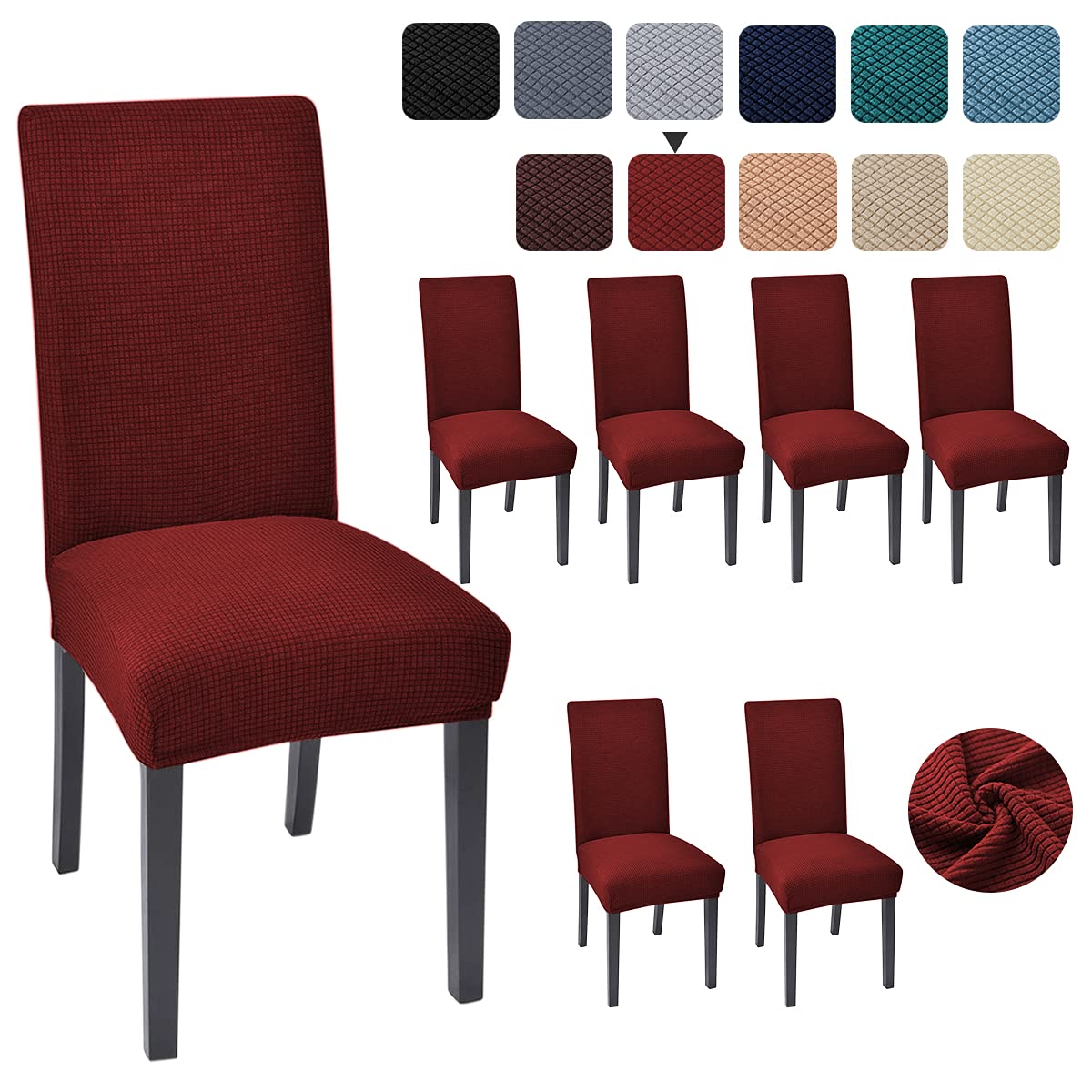 6-Pack Aertiavty Stretchable Dining Chair Covers - Burgundy Red Slipcovers for Kitchen & Parsons Chairs | Spill-Proof & Easy to Clean | Perfect for Home, Restaurant & Office Use