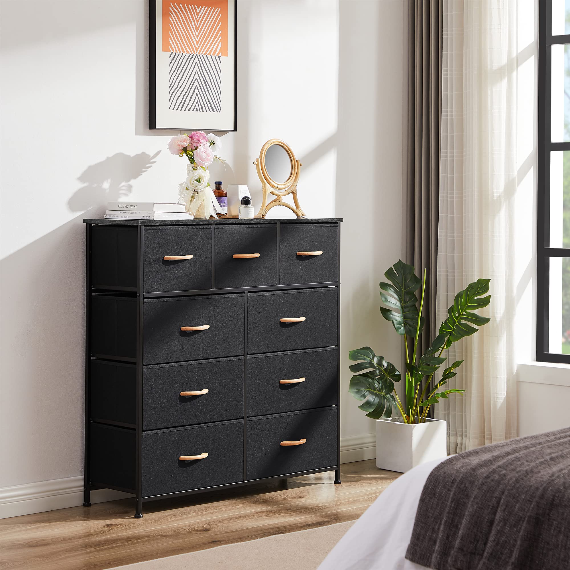 Bigroof 6-Drawer Dresser with Steel Frame & Wood Top - Fabric Storage Organizer for Bedroom, Bathroom, Nursery - Perfect for Clothes, Blankets, Plush Toys & Home Organization (Espresso Brown)