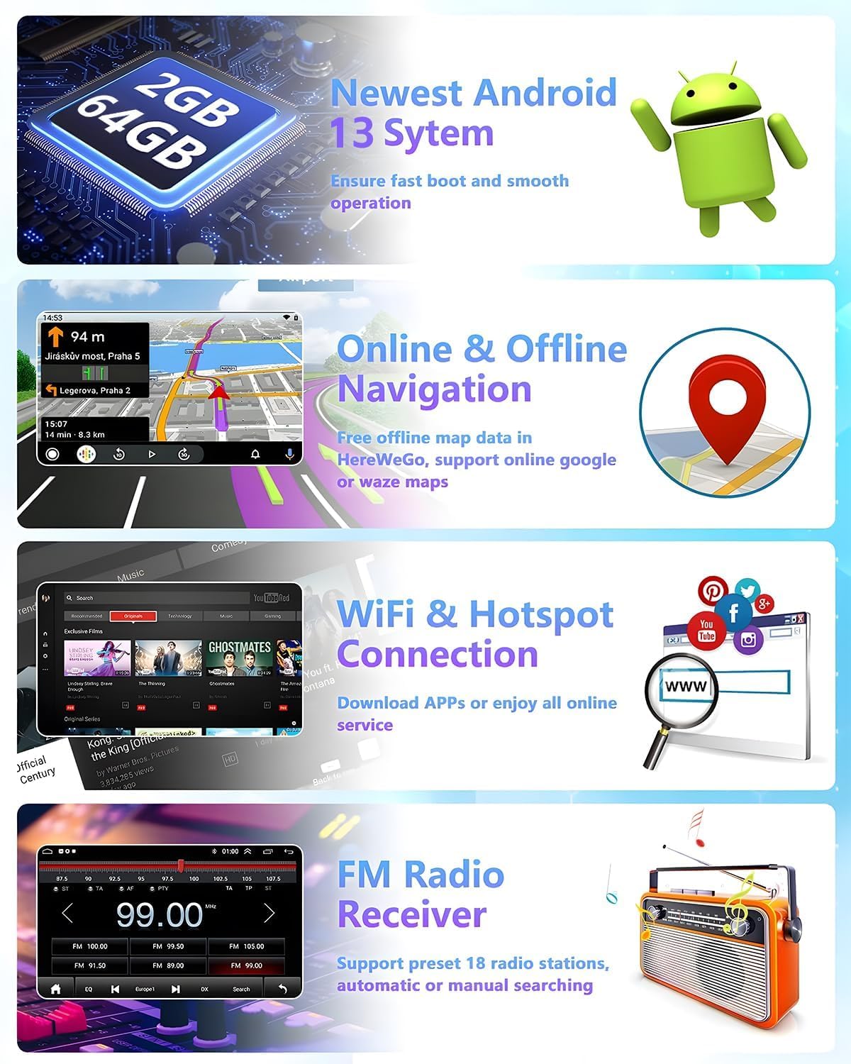 Hikity Android 13 Car Stereo for Opel Astra Corsa Antara Vectra - 7 Inch Touchscreen with Wireless Apple Carplay & Android Auto, 2+64GB, Bluetooth, GPS Navigation, Rear Camera, HiFi, WiFi, FM RDS, SWC - Perfect for Upgrading Your Opel Vehicle with Smart Connectivity & Entertainment