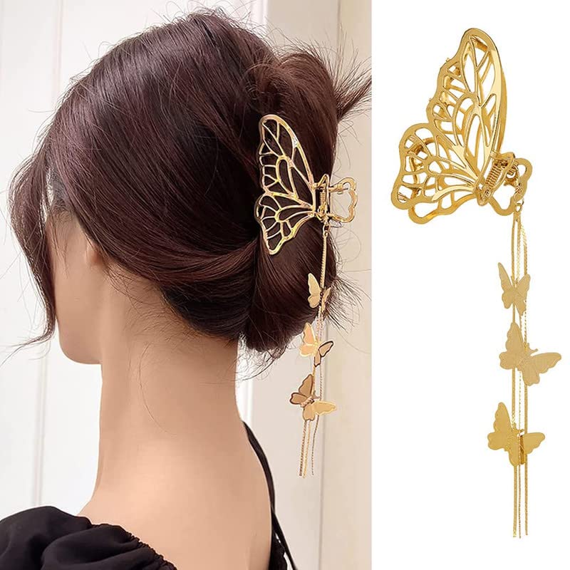 Trendy Butterfly Hair Clips for Women - 1 Pack Metal Tassel Hair Claw Clips, Non-Slip Jaw Clamp Hair Accessories - Perfect for Parties, Weddings & Everyday Styling