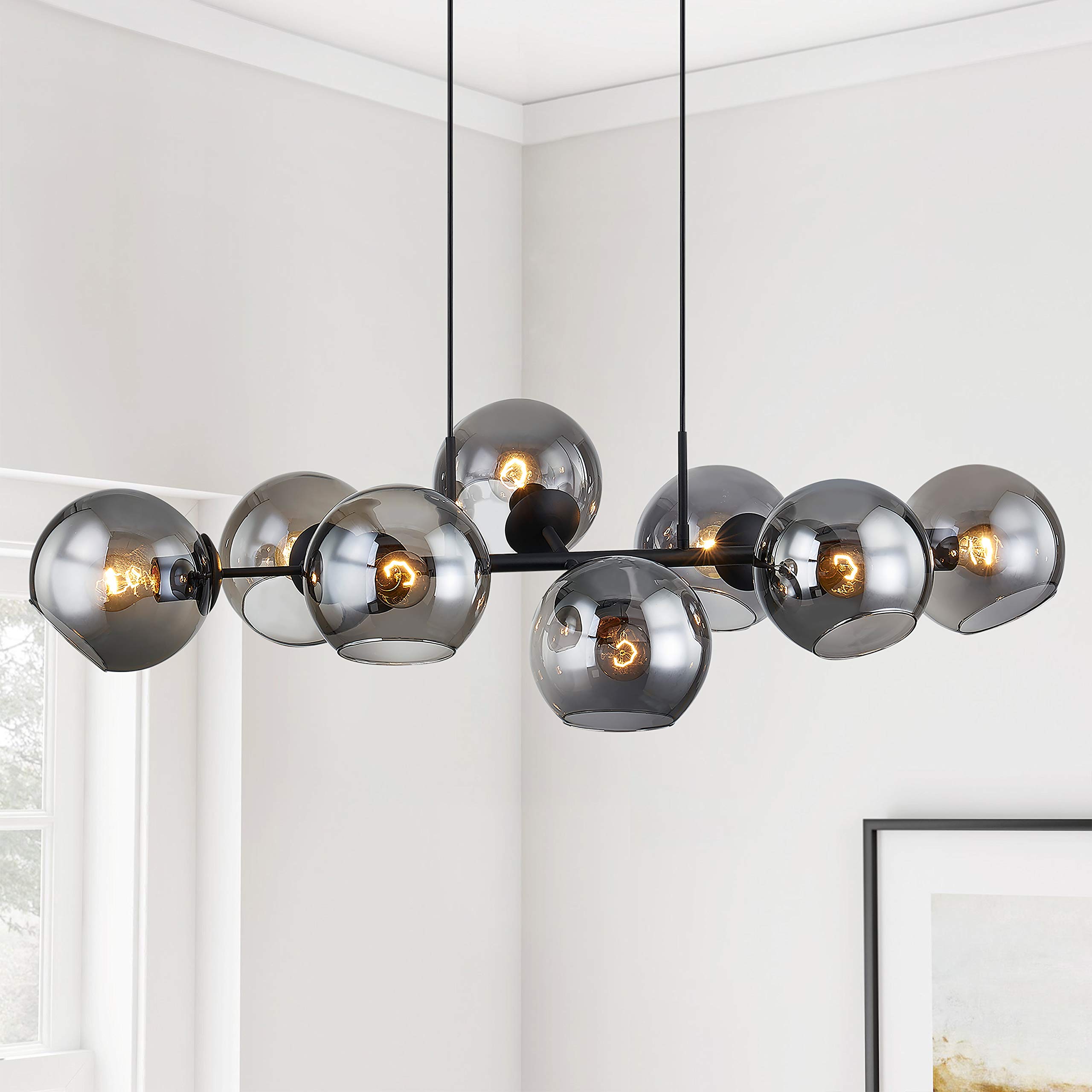 Black Linear Light Fixture with Smoke Glass Shades - Modern Ceiling Lighting for Dining Room, Kitchen, or Living Room