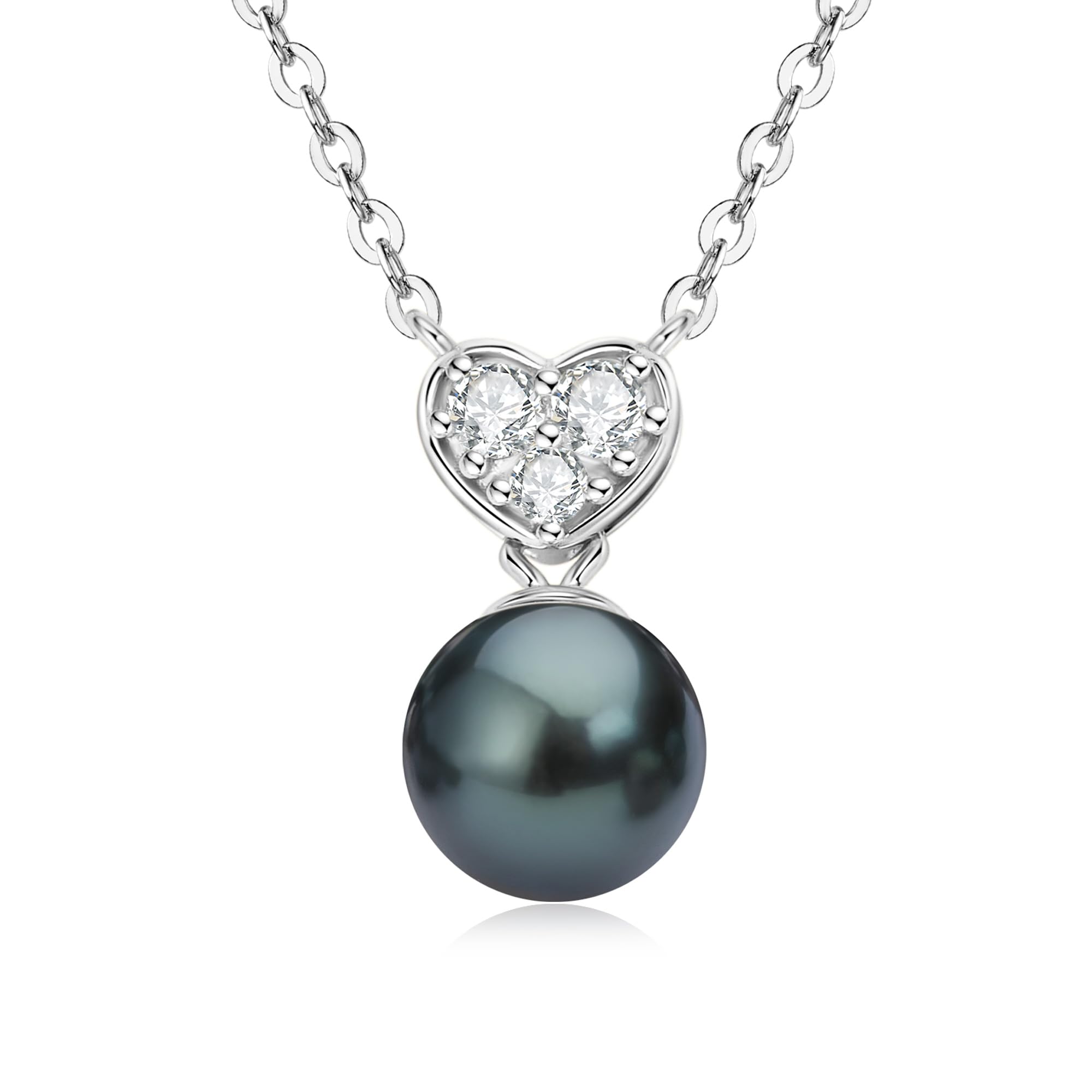 Tahitian Black Pearl Heart Necklace for Women - Sterling Silver Pearl Pendant with D Color Moissanite - Elegant Jewelry Gift for Wife, Mom, Birthday, Anniversary - Perfect for Weddings, Parties & Special Occasions
