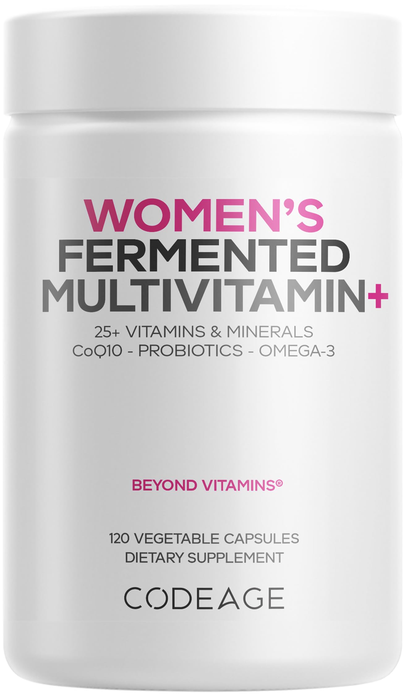 Codeage Women’s Daily Multivitamin - 25+ Fermented Organic Vitamins & Minerals with Probiotics (A, B, C, D, E, K, Omega 3, Zinc) - Vegan Supplement - 120 Capsules - Supports Energy, Immunity & Overall Wellness for Active Women
