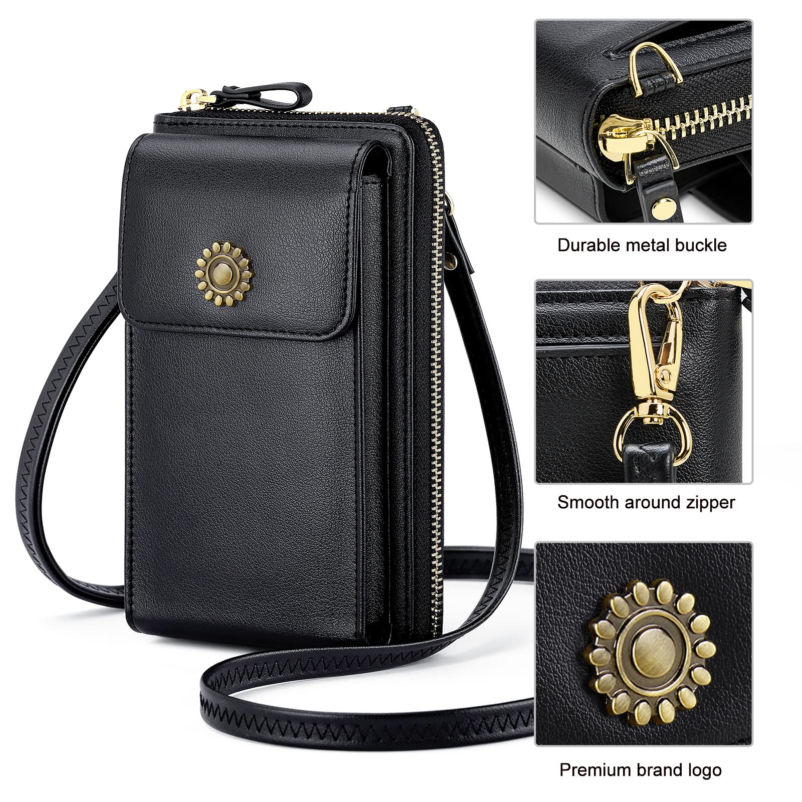 RONSIN RFID Blocking Crossbody Purse for Women - Anti-Theft Cell Phone Wallet & Mini Shoulder Bag - Perfect for Travel, Shopping, and Everyday Use (Black)