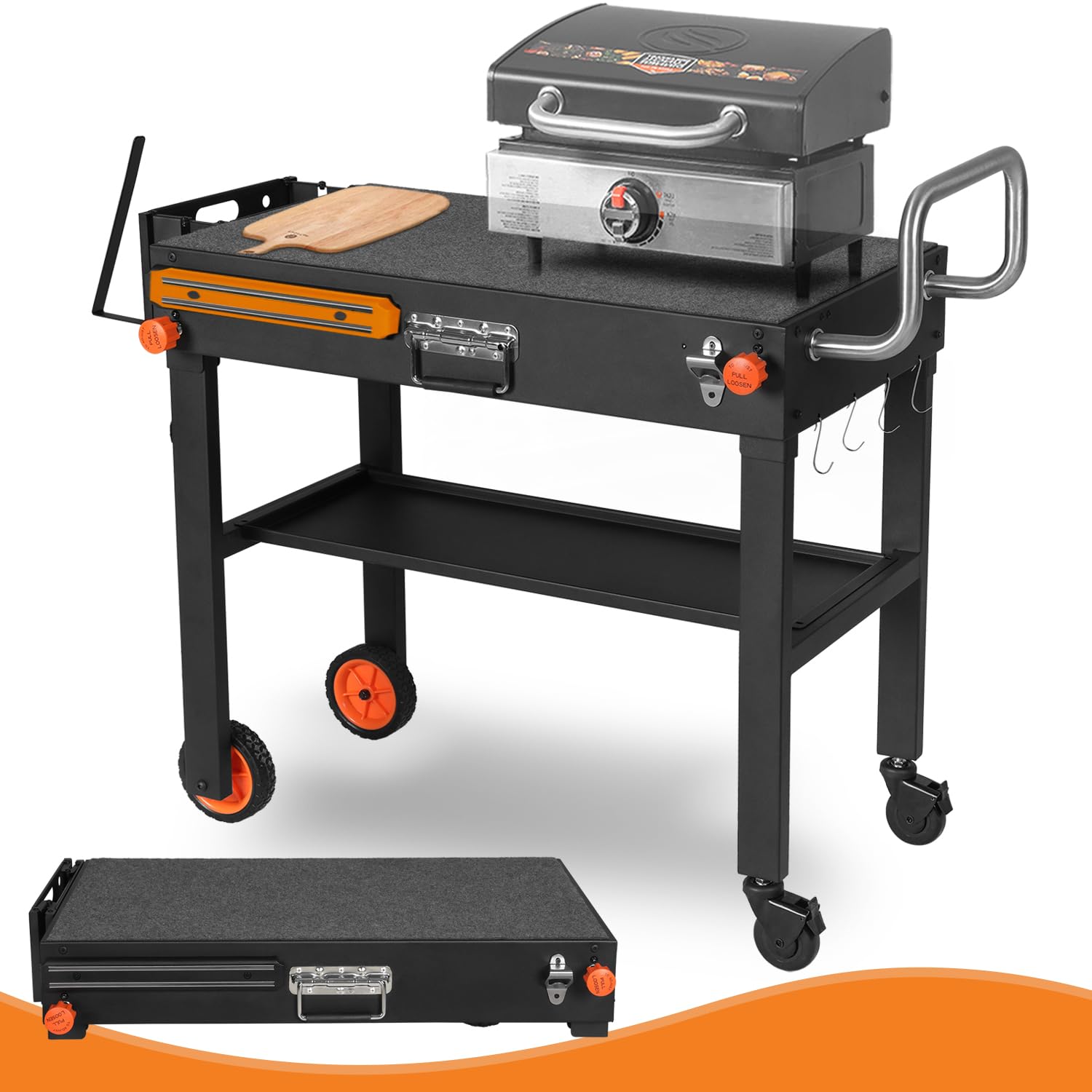 Portable Universal Grill Table Stand - Heavy Duty Camping Folding Table with Storage Caddy | Outdoor Cooking Station for Ninja Grill, Blackstone Griddle, Pizza Oven | Perfect for Backyard BBQs, Tailgating & Camping Trips