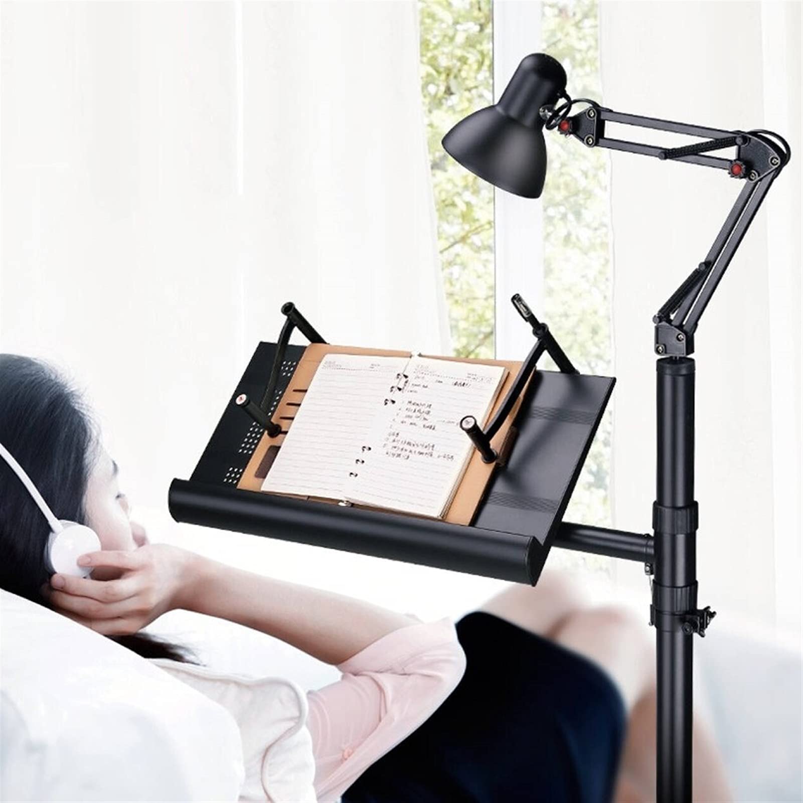 Adjustable Metal Floor Stand for Books, Laptops & Music Sheets - Telescopic Height, Foldable Design - Perfect for Reading, Bedside, Office & Music Practice